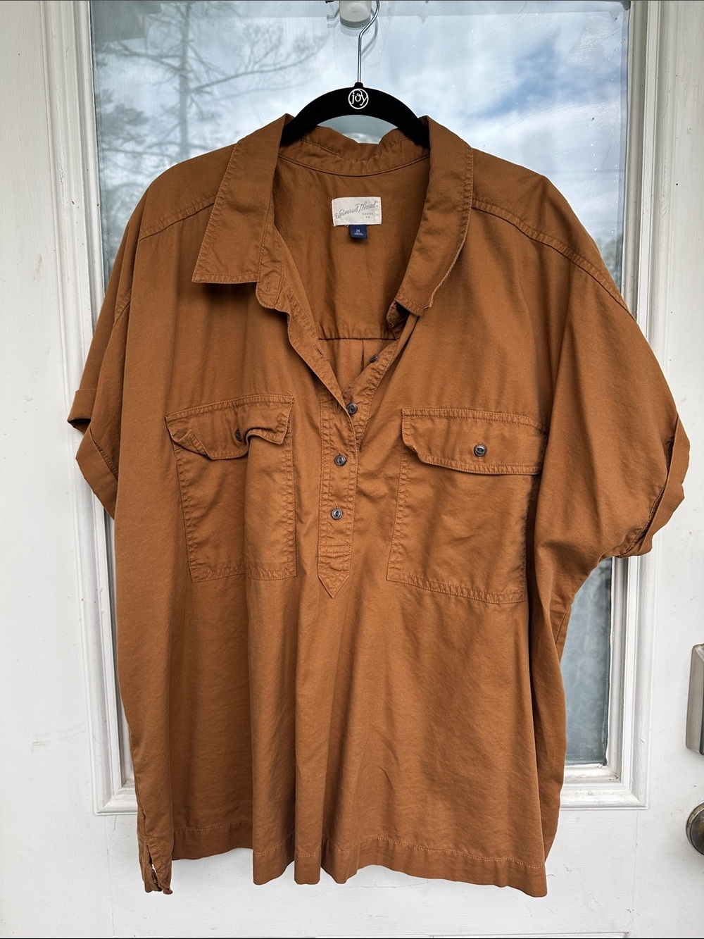 NWOT Universal Thread Brown/Rust Short-Sleeve Boxy Camp/Utility Shirt (2X)